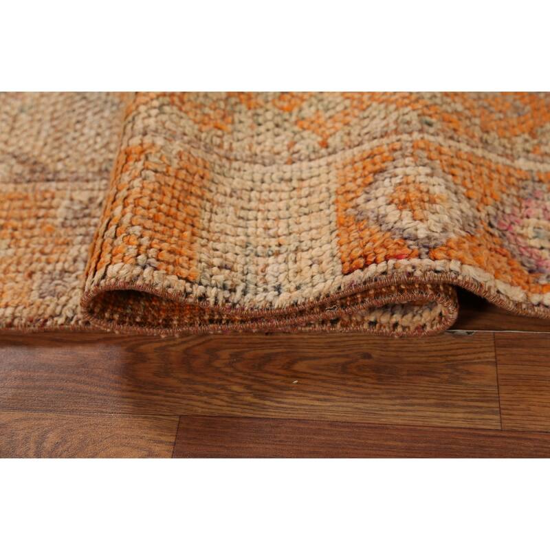 Geometric Oushak Oriental Vintage Runner Rug Handmade Wool Carpet - 2'6"x 8'0"