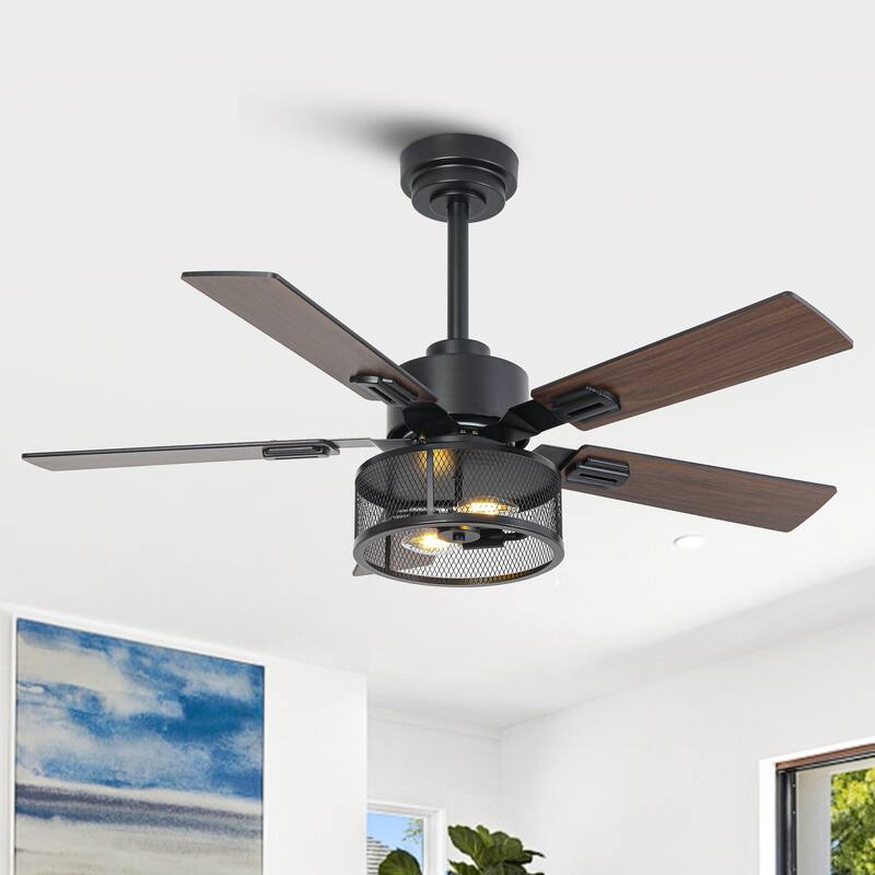 Vaczon 42" Modern Black 5-Blade Smart Ceiling Fan with Light Kit and APP Control