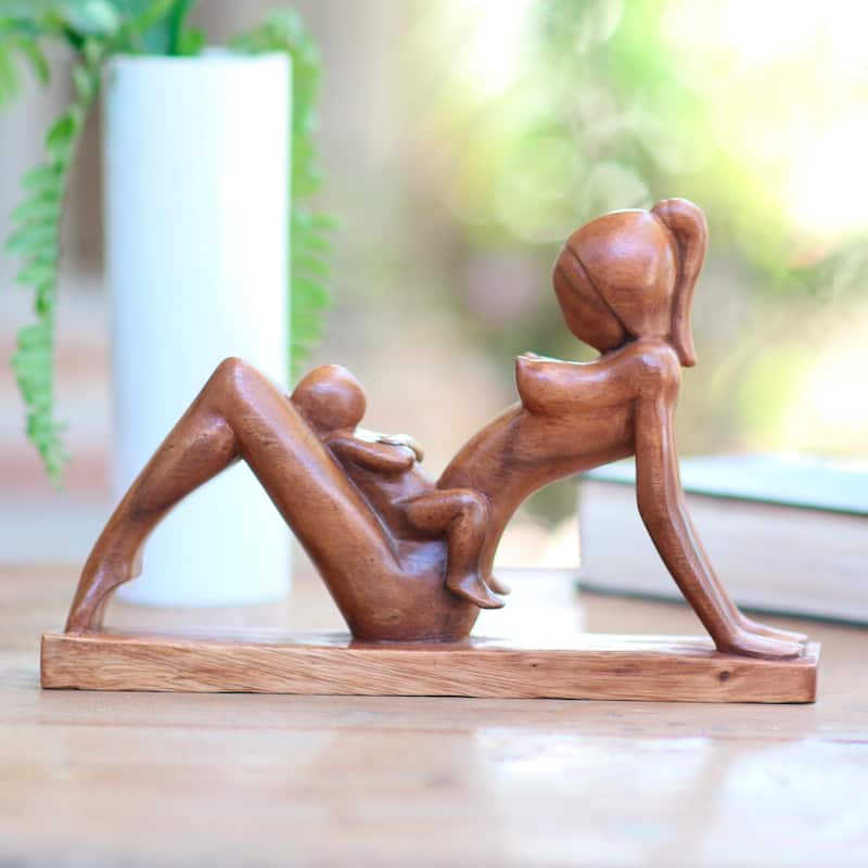 Novica Handmade A Mothers Happiness Wood Sculpture