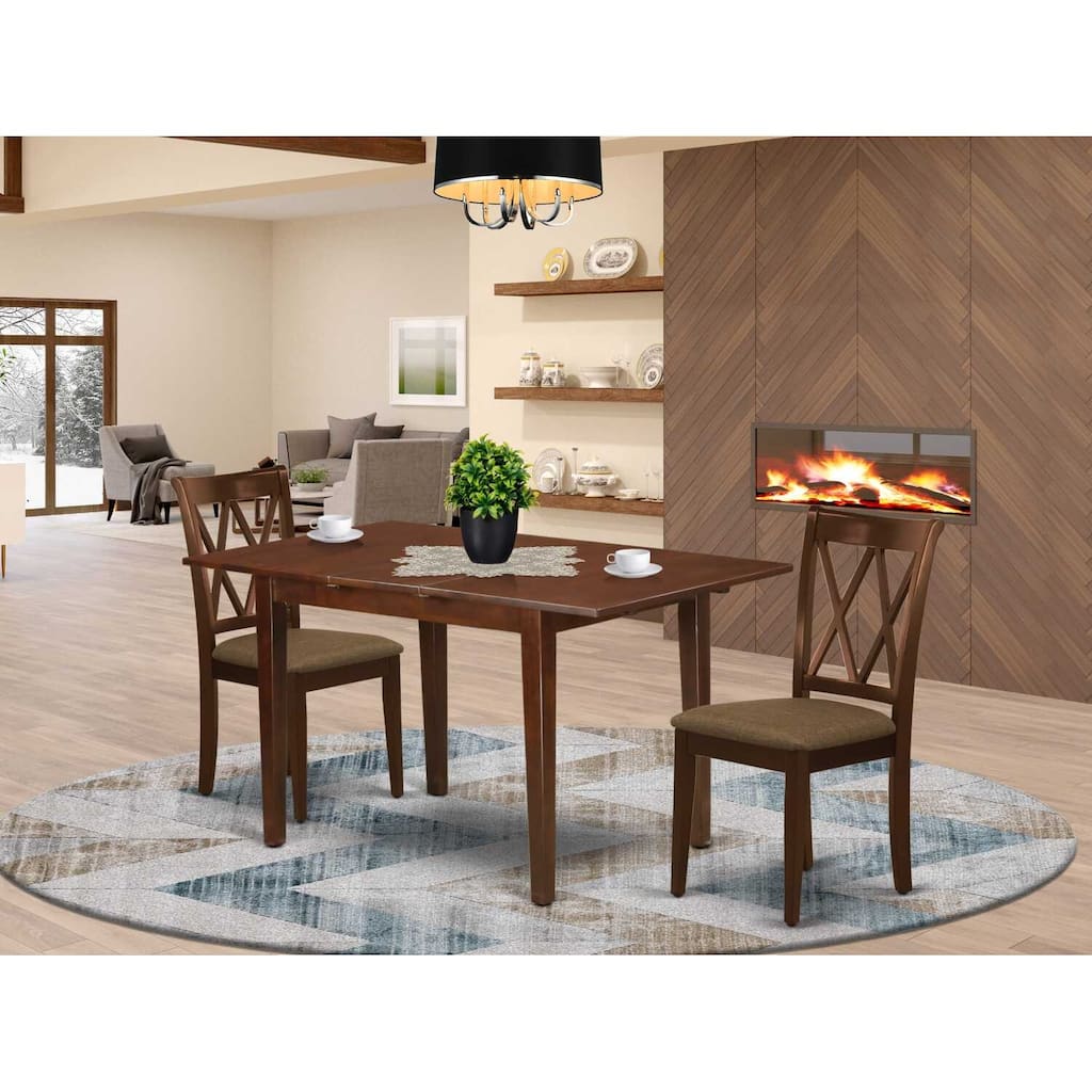 HomeStock 3-Piece Mahogany Finish Rectangular Solid Wood Top with Butterfly Leaf Dining Table Set
