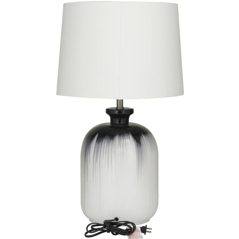 Glass Gourd Style Base Table Lamp with Drum Shade - White - Roche River Decor - 17"W x 17"L x 29"H