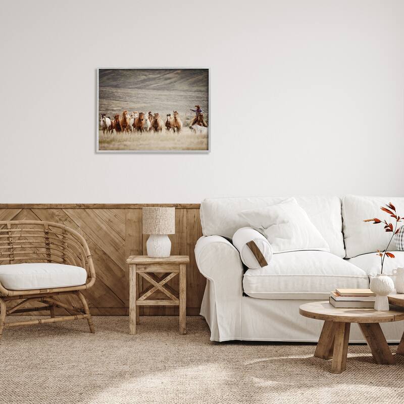 Stupell Cowboy Herding Horses Framed Giclee Art Design by PBurchettePhoto