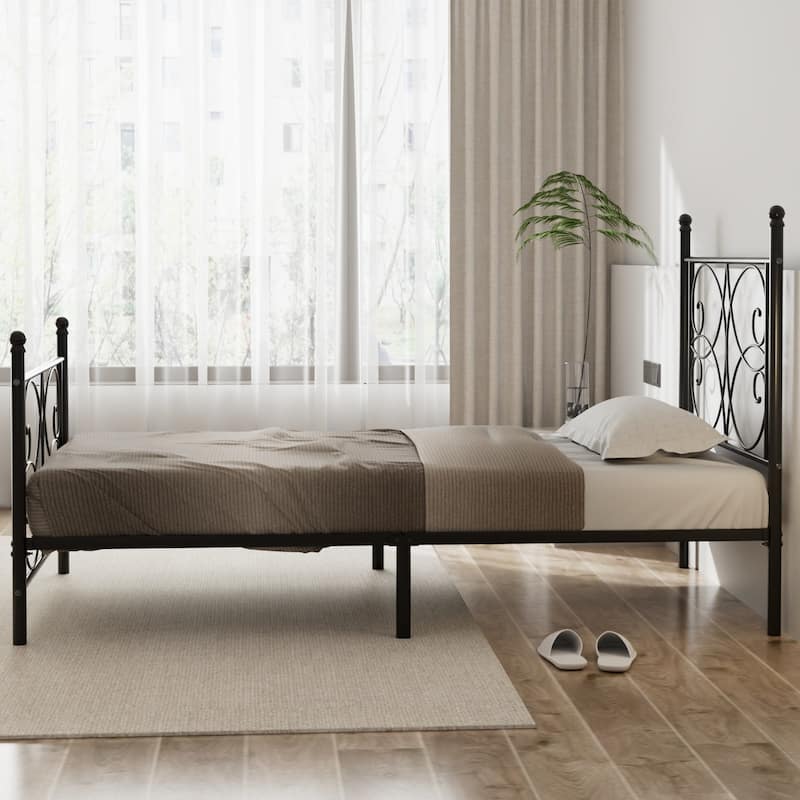 VECELO Metal Bed Frame with High Headboard and Footboard Platform Beds with Heavy Duty Mattress Foundation