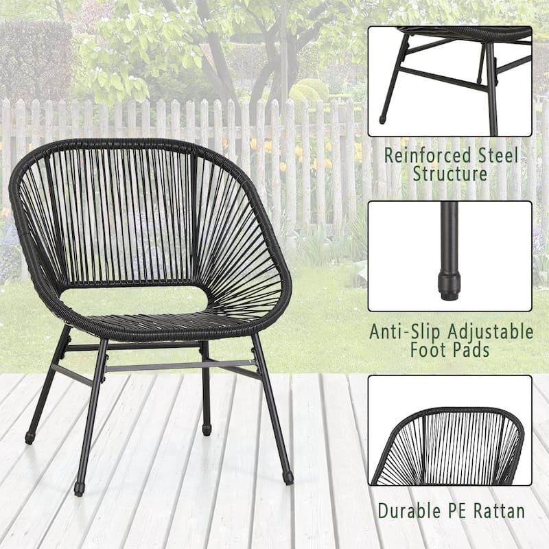 3-Piece Patio Bistro Sets, All Weather Round Wicker PE Weave Basket Chair Set of 4
