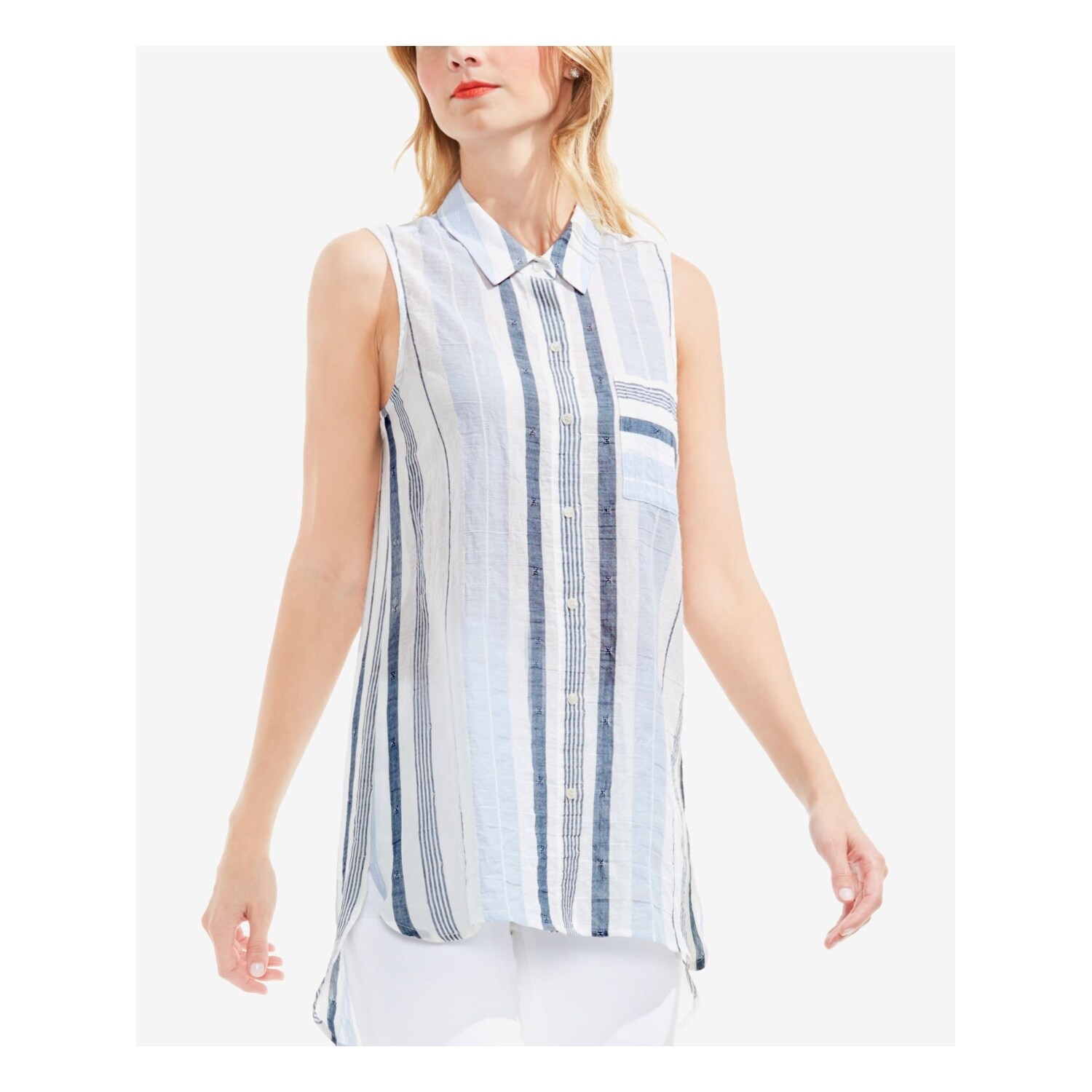 Vince Camuto Womens Ivory Striped Sleeveless Tunic Top Size L Overstock 23455930