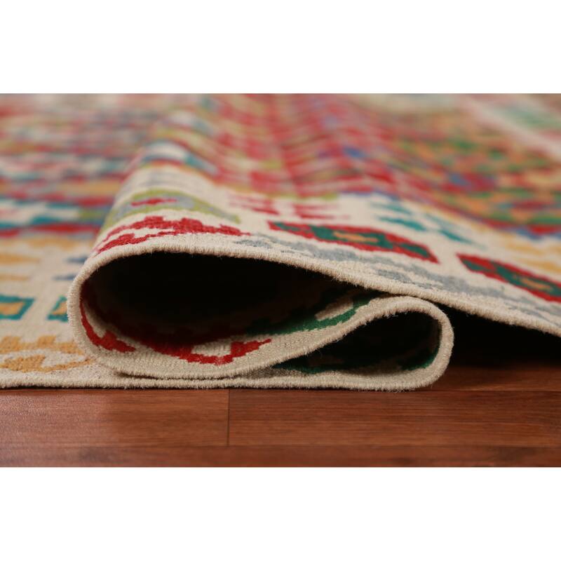 Hand Woven Oriental 100% Wool Carpet Southwestern Geometric Multi-Colored Kilim Area Rug - 8' 4'' X 6' 4''