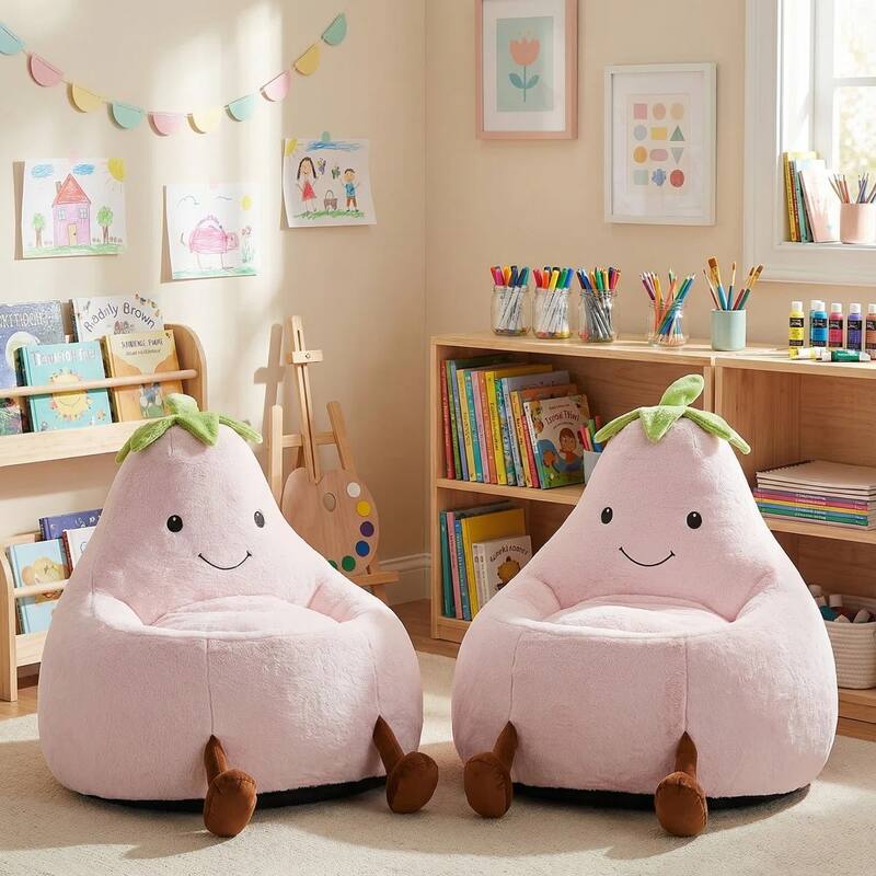 Kids Eggplant Bean Bag Chair and Crash Pad Lounger Seat for Gaming, Reading and Watching TV for Toddlers and Children's Rooms