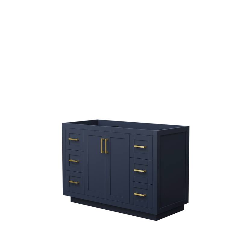 Miranda Single Bathroom Vanity Cabinet, No Mirror - 48-Inch Single - Dark Blue, Brushed Gold Trim, No Top
