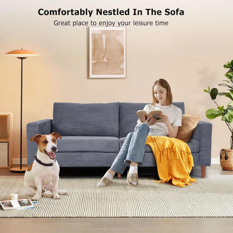 74" Sofas for Living Room, Corduroy Love Seat Couches, Small Couch with 2 Pillow ,, Easy Assembly Sofa for Small Spaces