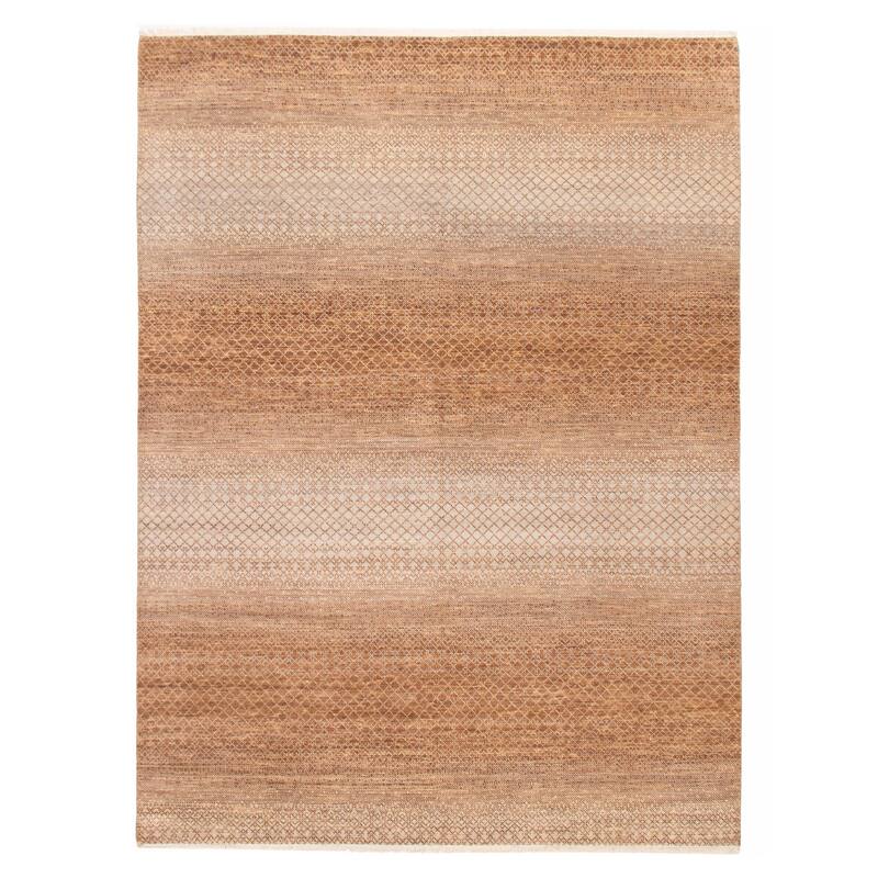 ECARPETGALLERY Hand-knotted Silk Shadow Brown Wool Rug - 9'0 x 12'1 - Brown - 9'0 x 12'1