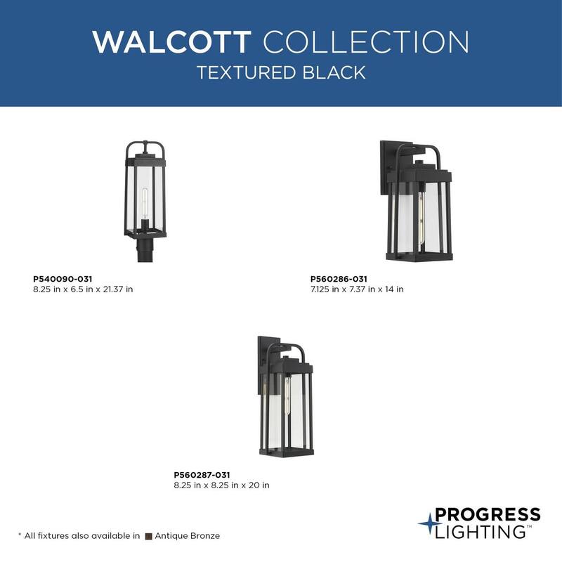 Walcott One-Light Textured Black Modern Farmhouse Outdoor Medium Wall Lantern - 7.125 in x 7.37 in x 14 in