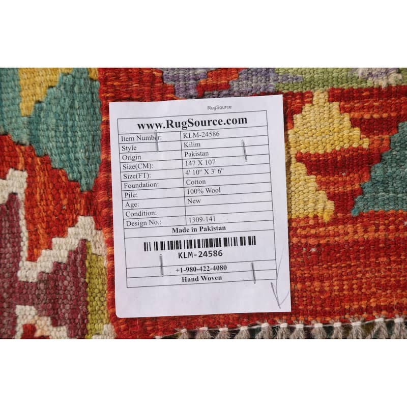 Reversible Kilim Oriental Area Rug Hand-Woven Southwestern Wool Carpet - 3'6"x 4'10"