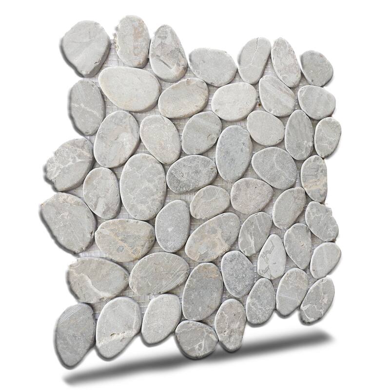 Smoke Grey Sliced Pebble Mosaic, Backsplash Kitchen Walls, Shower and Bathroom Floors 12" X 12" (5 Sqft per case)