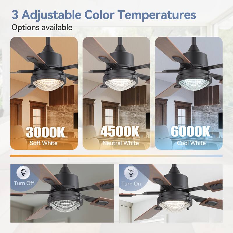 Industrial 52" Reversible 5-Blades Ceiling Fan with Remote and Light