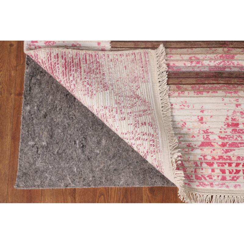 Striped Pink Abstract Area Rug Hand-Knotted Modern Wool Carpet - 6'6"x 9'0"