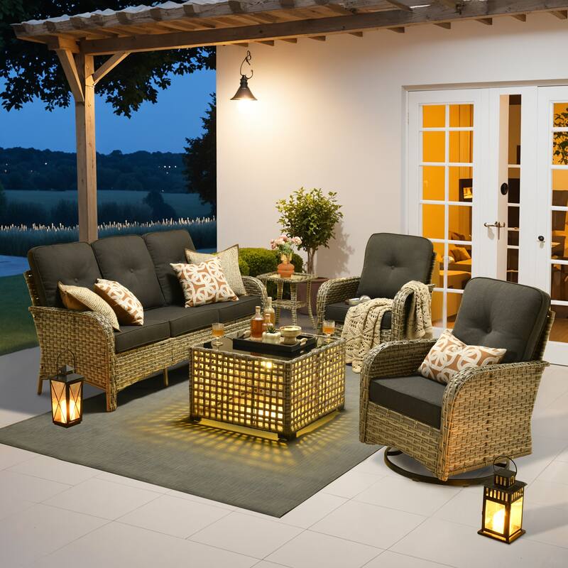 OVIOS 5-piece Patio Wicker Conversation Furniture Set - Black