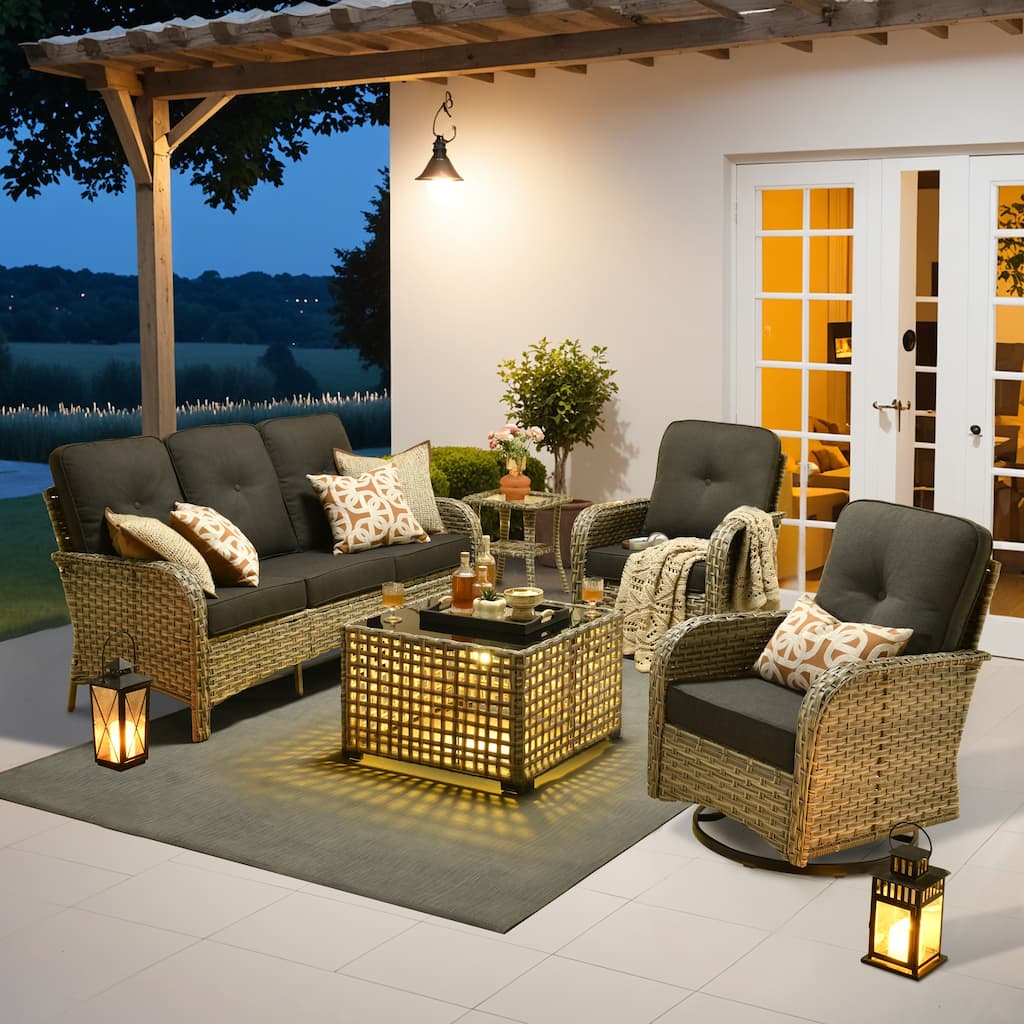 OVIOS 5-piece Patio Wicker Conversation Furniture Set