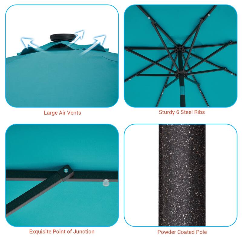 BONOSUKI Outdoor 9FT LED Round Patio Umbrella with UV Protection, Easy Tilt, and Wind-Resistant Features