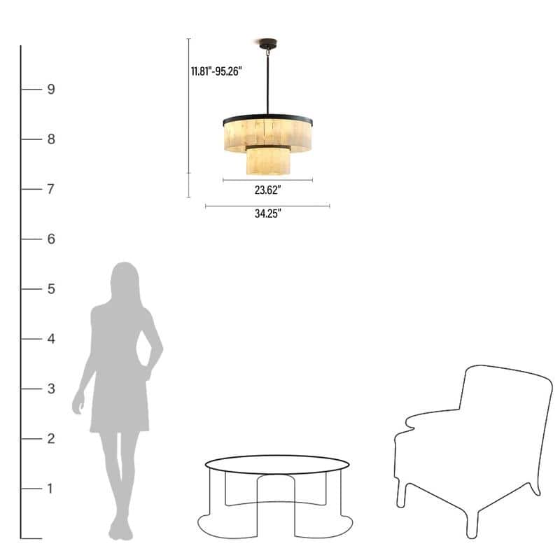 Elegant layered alabaster chandelier with natural stone panels