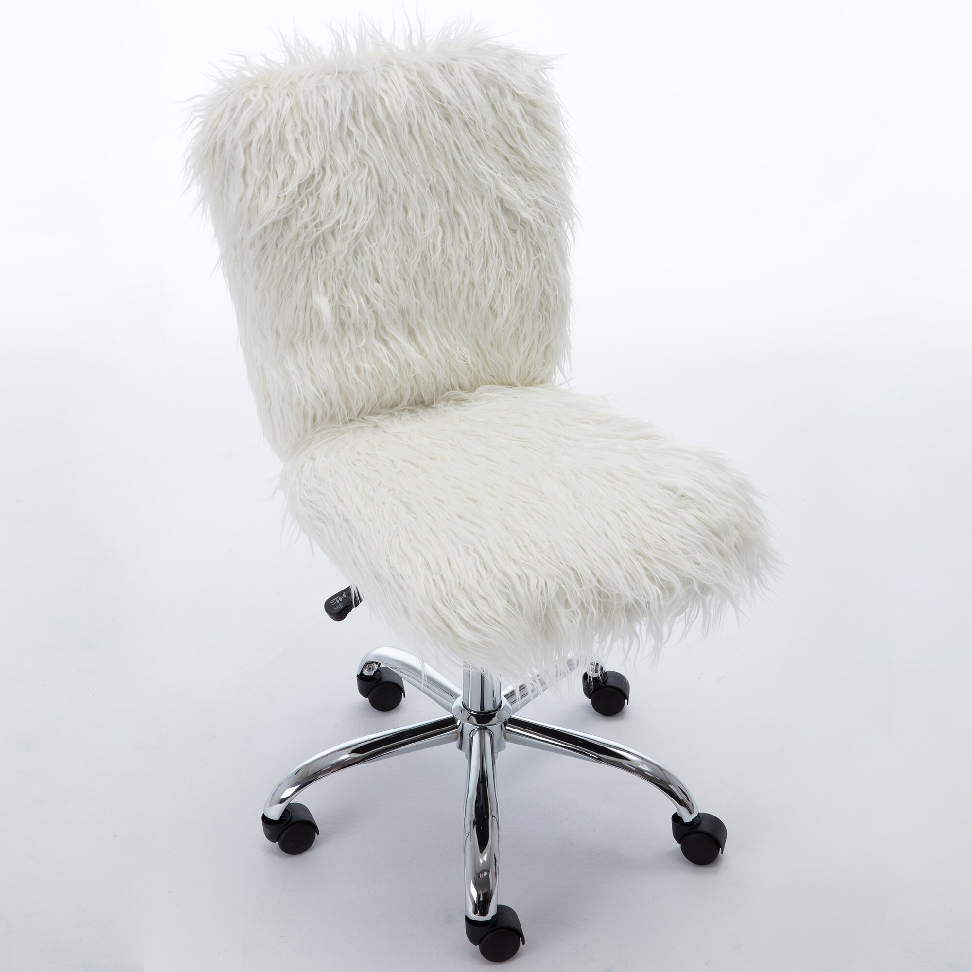 TiramisuBest Faux Fur Armless Office Chair, Makeup Vanity Fluffy Chair for Girls, White