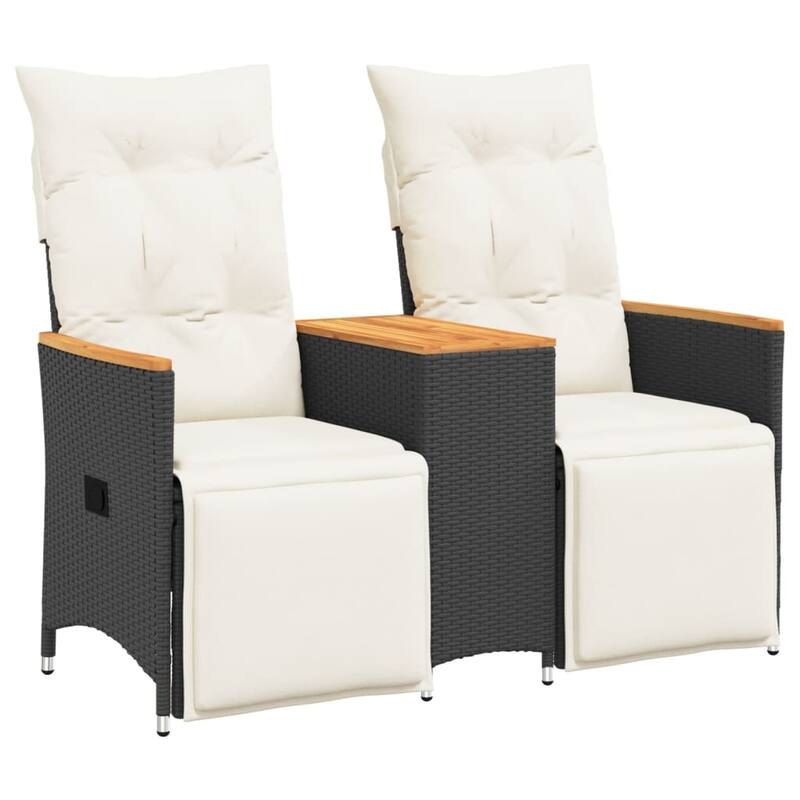 vidaXL Reclining Patio Sofa 2-Seater with Table Loveseat Furniture Poly Rattan - 23.2 x 51.2 x 36.2 in