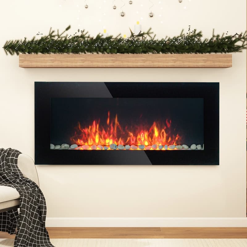 41.3/50/60 in. Wall Mount Recessed Electric Fireplaces in Black, Tempered Glass, Flame Effect, Multi-Color, Remote,1400-1500W - 41.3 Inch