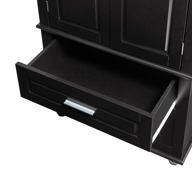 Freestanding Tall Storage Cabinet with 2 Drawers, 2 Doors, Round Legs and Adjustable Shelf for Bathroom Office Kitchen
