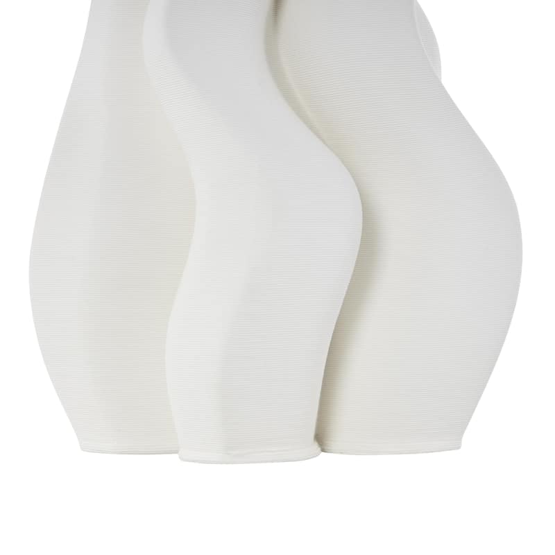 Ceramic Abstract Ribbed Dimensional Wavy Decorative Vase with Floral Shaped Rim - White - Roche River Decor