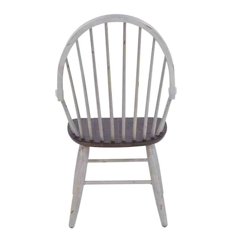 Farmhouse Two Tone White & Wood Windsor Back Arm Chair