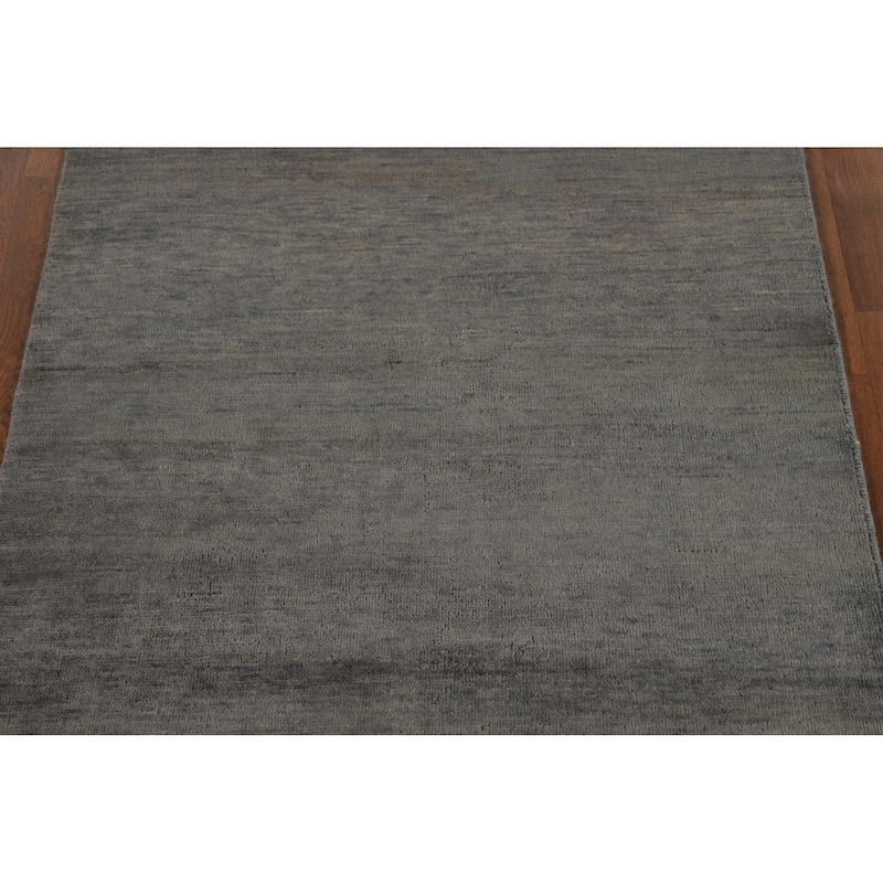 Gray Gabbeh Oriental Rug Hand-Knotted Solid Wool Carpet - 3'4" x 4'11"