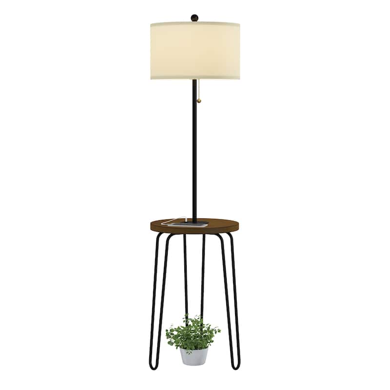 Lavish Home 59" Floor Lamp with Side Table, USB Port, and Hairpin Legs