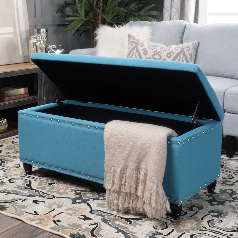 Tatiana Contemporary Fabric Storage Ottoman with Nailhead Trim by Christopher Knight Home