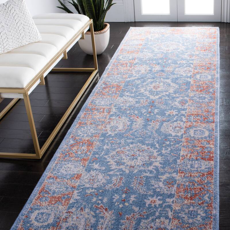 SAFAVIEH Hellenic Jami Traditional Wool Rug - 3' x 13' Runner - Blue/Rust