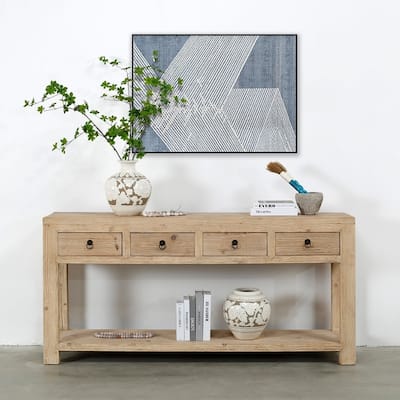 70" Long Capri 4 drawers Sideboard Weathered Natural Pinewood Solid Top