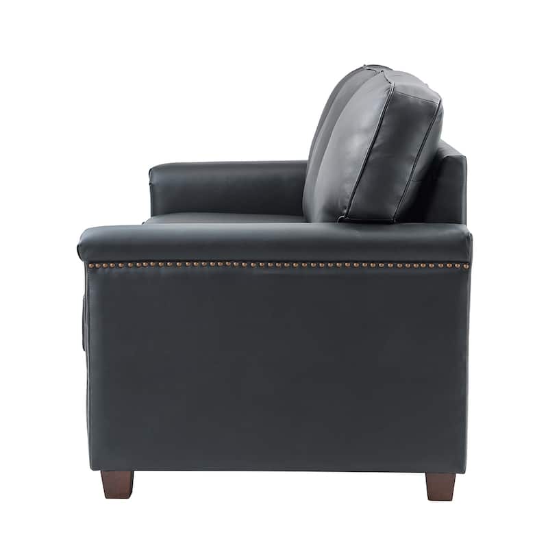 Rita Living Room 3-Seat Genuine Leather Sofa with Solid Wood Legs and Nailhead