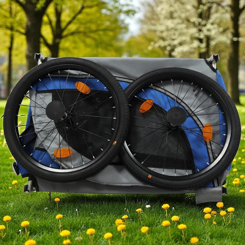 Large Folding Dog Bike Trailer - 66LB Capacity Pet Bicycle Carrier with Steel Frame, All-Terrain Wheels & Rain Cover