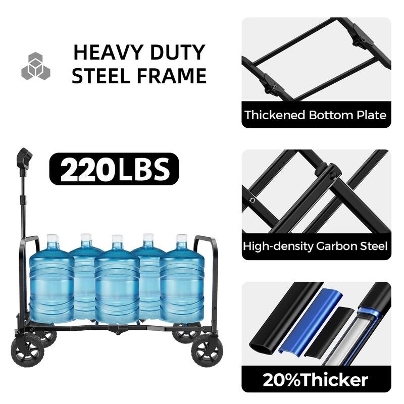 Upgraded 18" Wide Wheels, All-in-One Convertible Folding Trolley with Full-Side Opening & Dog Leash, 220Lbs Capacity for Camping