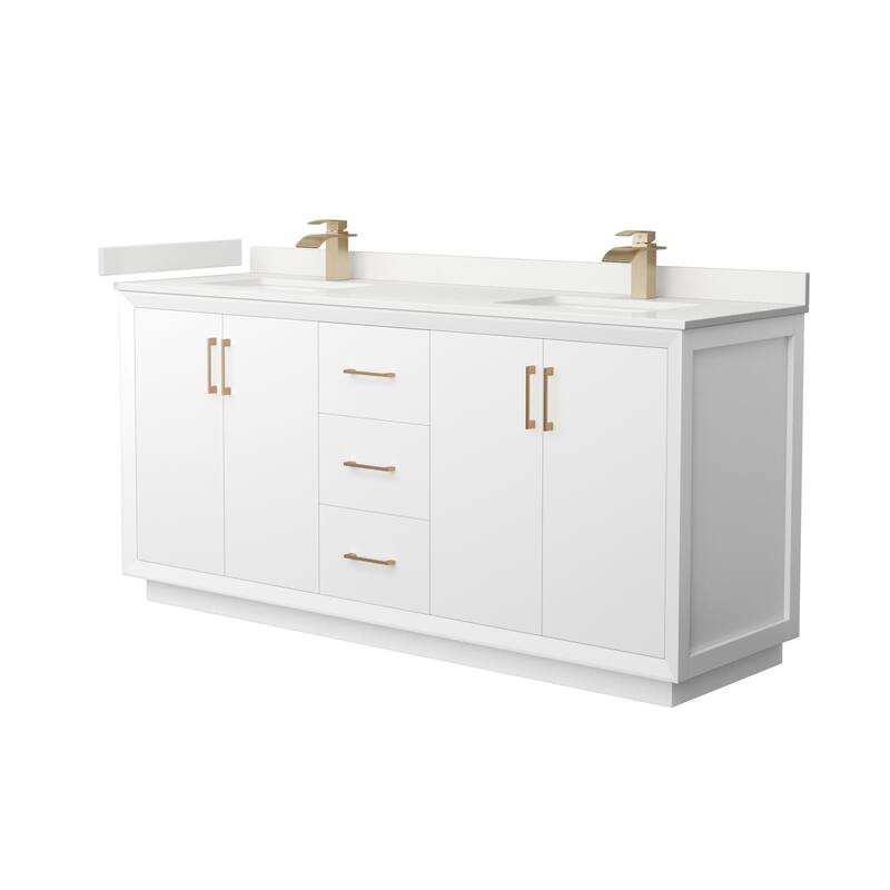 Wyndham Collection WCF414172D-QTZ-UNSMXX Strada 72" Free Standing - White / White Quartz Top / Satin Bronze Hardware