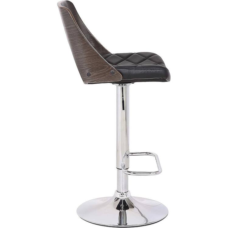 Bentwood Wood Back Adjustable Swivel Bar Stool with Diamond Quilted Finish Curved Seat and Back
