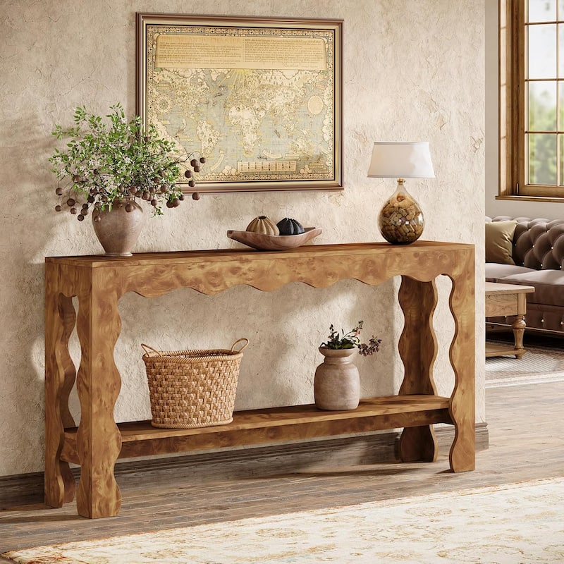 63 Inches Long Farmhouse Sofa Console Table with Scalloped Curves - 63"L*11.81"W*33.46"H