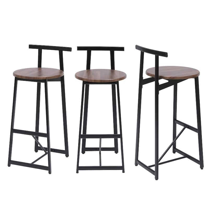 27''H Barstool Set of 3 Wooden Round Bar Stools with Footrest, Easy Assembly, for Dining Room, Kitchen