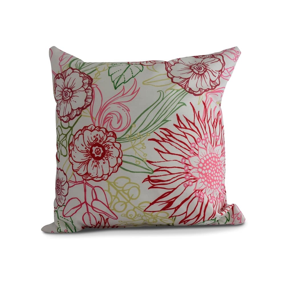 20 x 20 Inch Zentangle 4 Color Floral Print Outdoor Pillow
