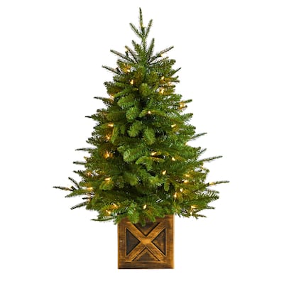 3ft. Fir Artificial Christmas Tree in Decorative Planter with 272 Branches & 50 Warm White Lights - Charming X-Mas Accent