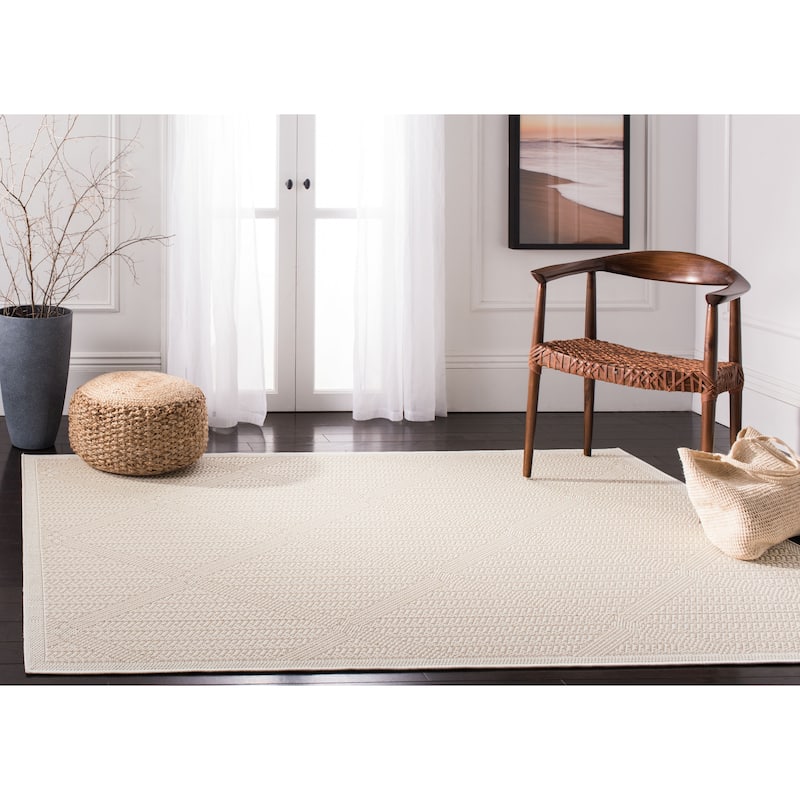 SAFAVIEH Bermuda Washable Rosenda Indoor/ Outdoor Waterproof Rug - 5'3" Square - Cream/Beige