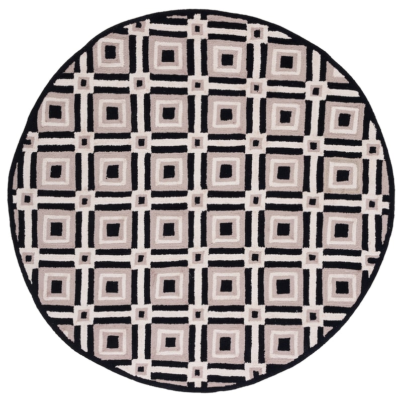 SAFAVIEH Handmade Four Seasons Burglinde Floral Rug - 4' Round - Black/Grey