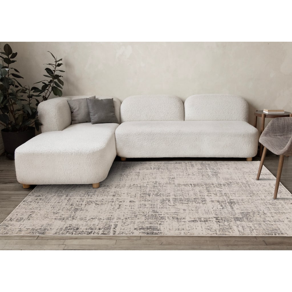 Grey Abstract Distressed High-Traffic Textured Area Rug