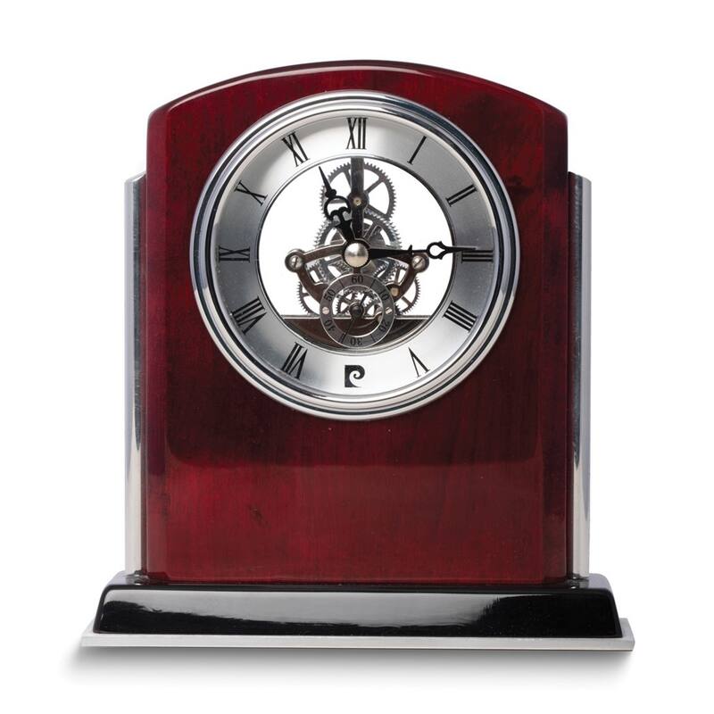 Curata Chelsea Lacquered Mahogany Wood with Stainless Steel Skeleton Movement Clock