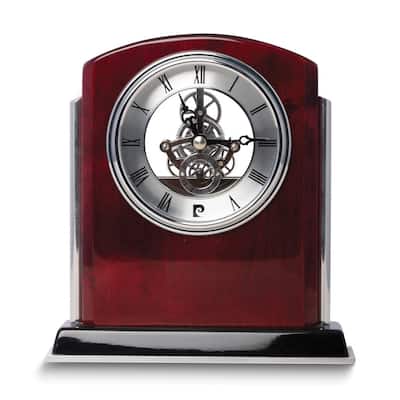 Curata Chelsea Lacquered Mahogany Wood with Stainless Steel Skeleton Movement Clock