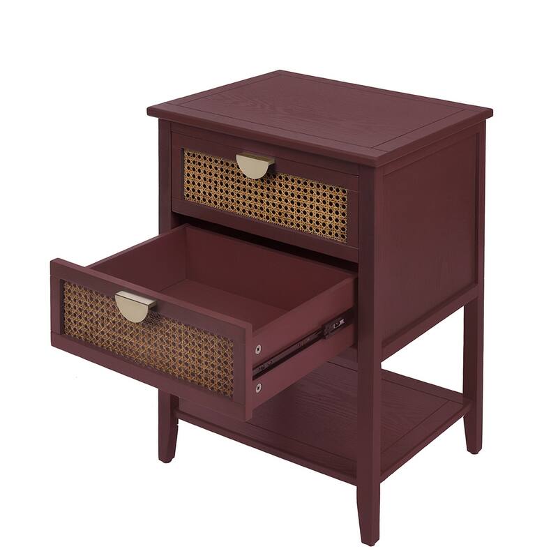 2-Drawer Nightstand Bed Side Table with Storage Cabinet End Table shelf Wood Side Table