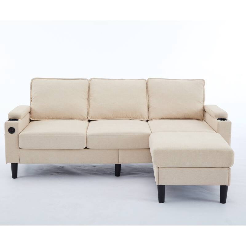 78" Fabric L-Shaped Sectional Sofa with USB, Ottoman & Magazine Bags (3-Seater)